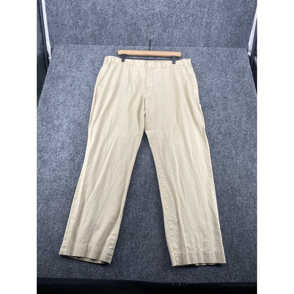 J.Crew Linen Blend Trousers Mens 38x32 Khaki Tan Straight Leg Casual Pants 2716